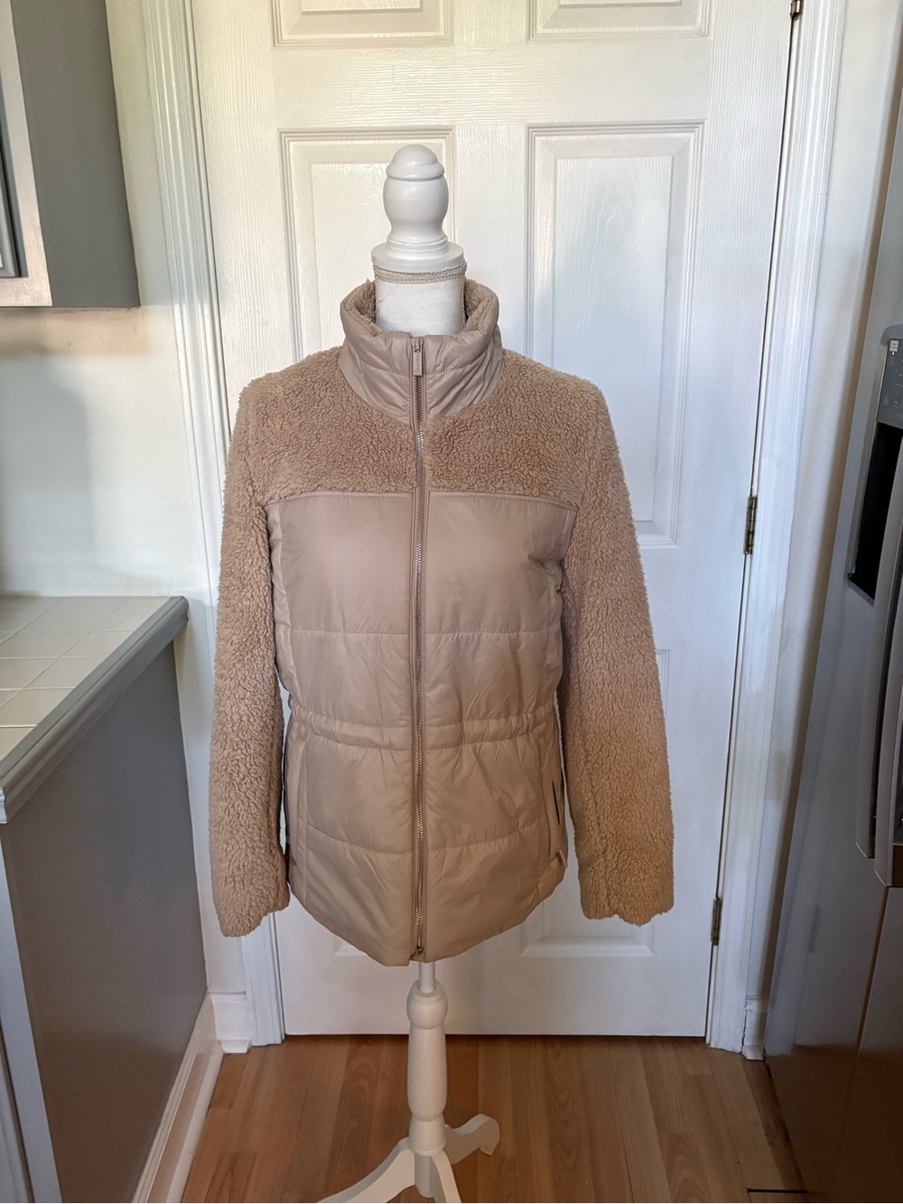 Calvin Klein Taupe Sherpa & Quilted Puffer Jacket
